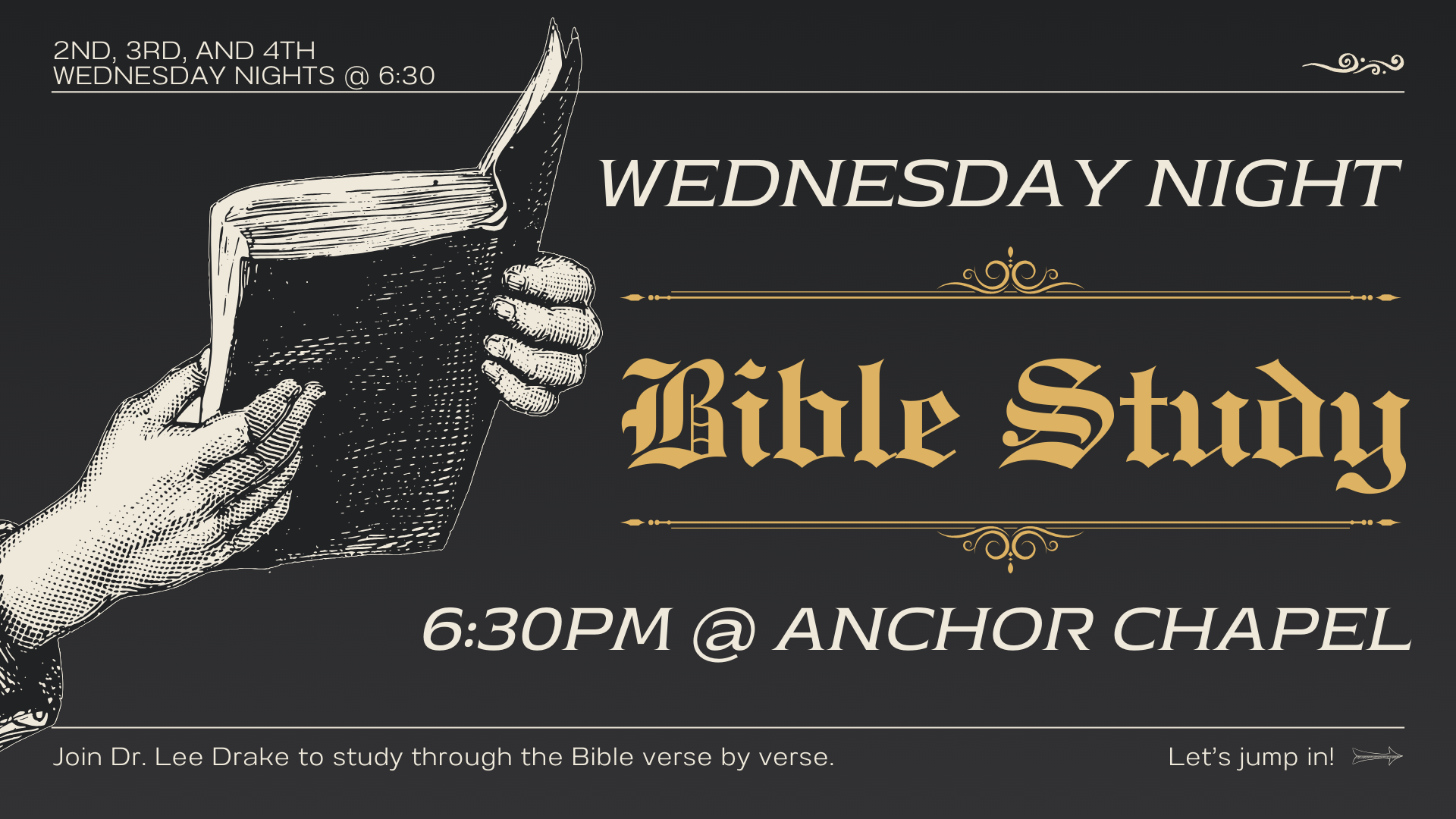 Wednesday Night Bible Study flyer, 6:30 PM at Anchor Chapel